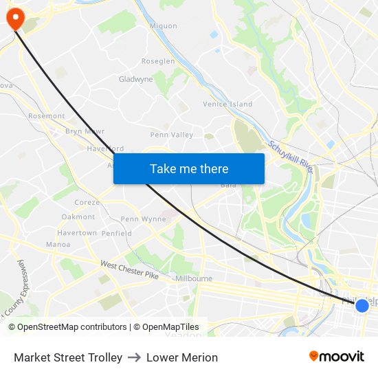 Market Street Trolley to Lower Merion map