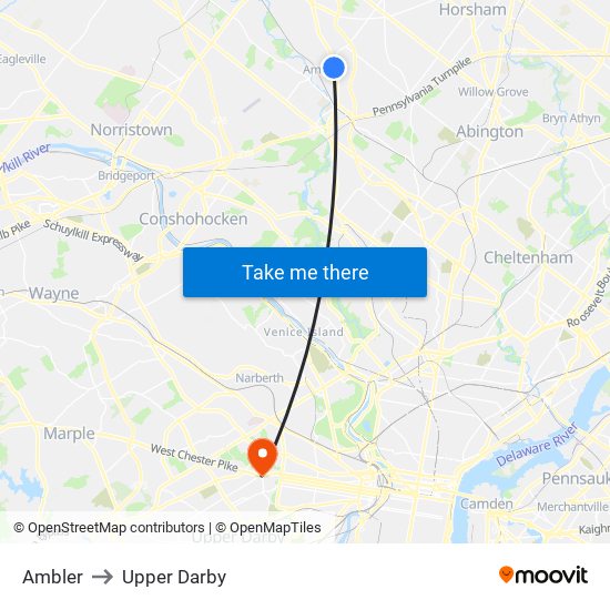 Ambler to Upper Darby map