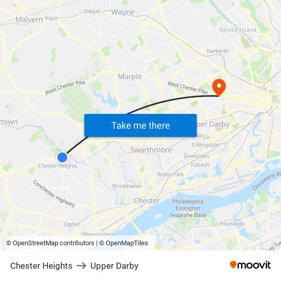 Chester Heights to Upper Darby map