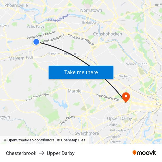 Chesterbrook to Upper Darby map