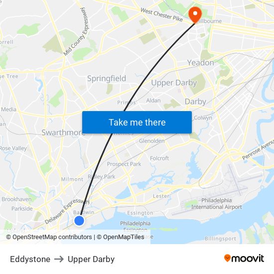Eddystone to Upper Darby map