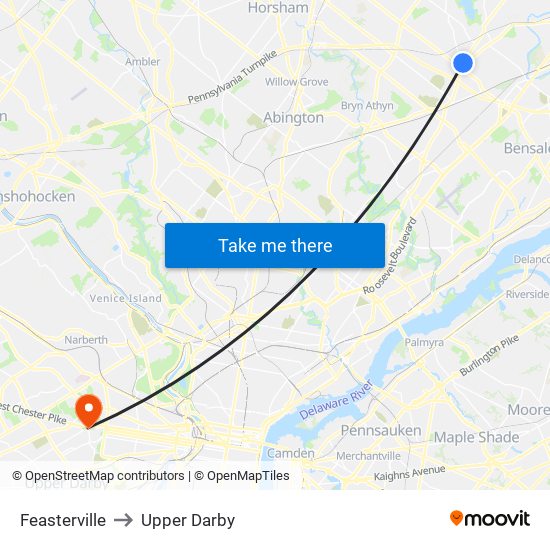 Feasterville to Upper Darby map