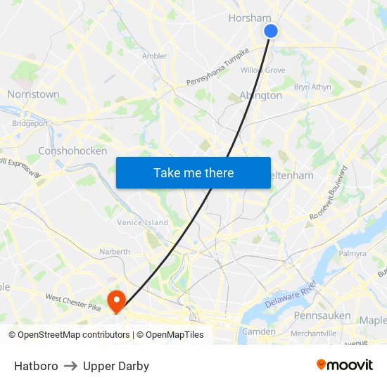 Hatboro to Upper Darby map