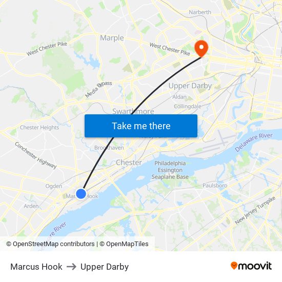 Marcus Hook to Upper Darby map