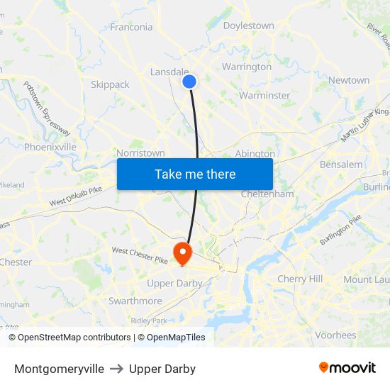 Montgomeryville to Upper Darby map