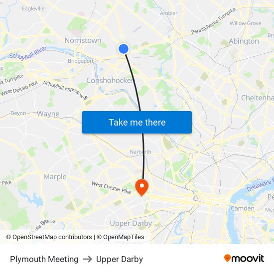 Plymouth Meeting to Upper Darby map