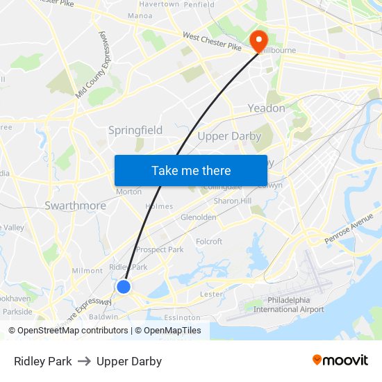 Ridley Park to Upper Darby map