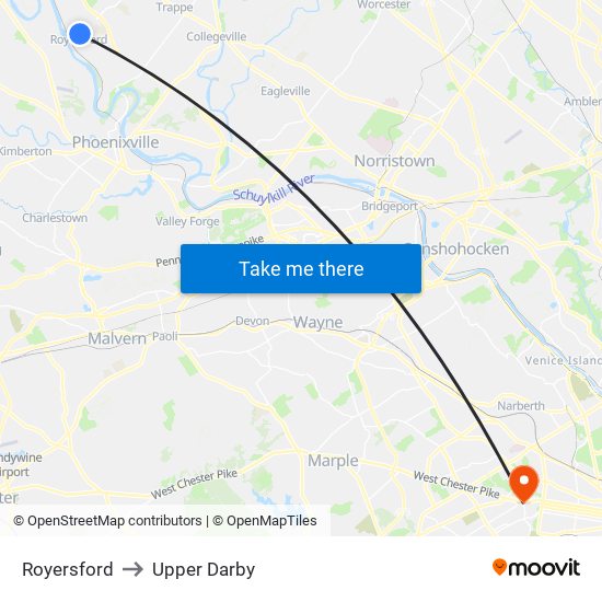 Royersford to Upper Darby map