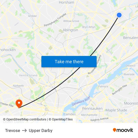 Trevose to Upper Darby map