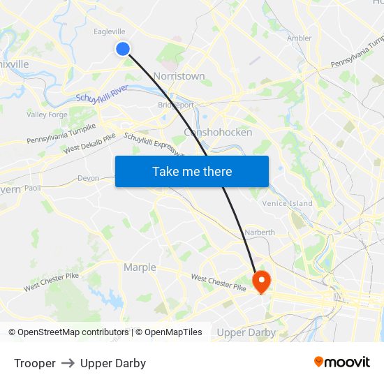 Trooper to Upper Darby map