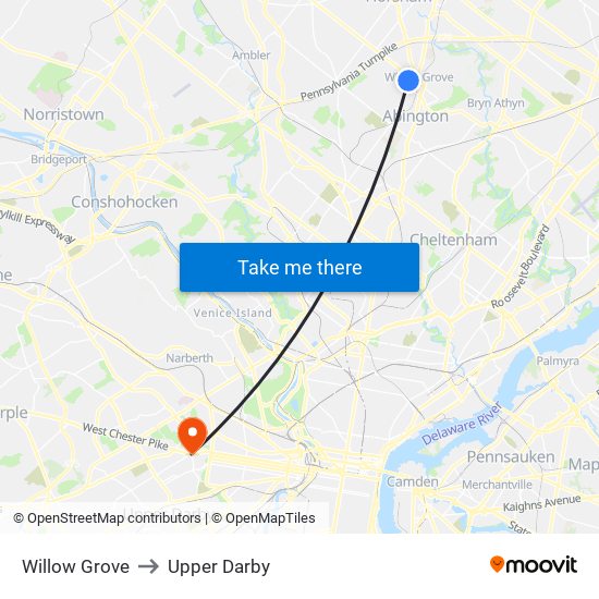 Willow Grove to Upper Darby map