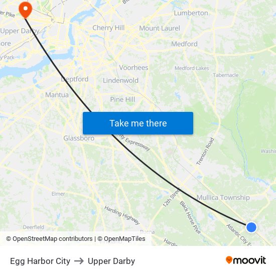 Egg Harbor City to Upper Darby map