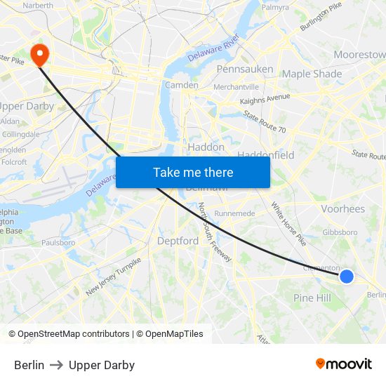 Berlin to Upper Darby map