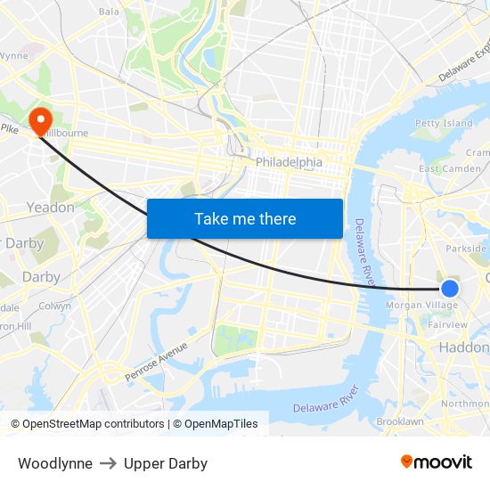 Woodlynne to Upper Darby map