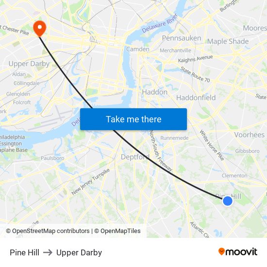 Pine Hill to Upper Darby map