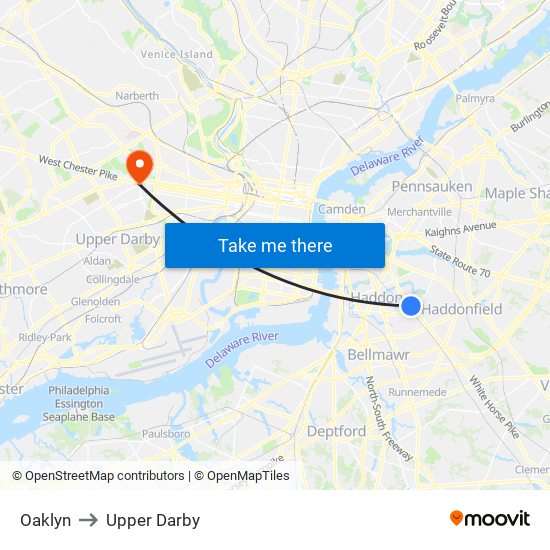 Oaklyn to Upper Darby map