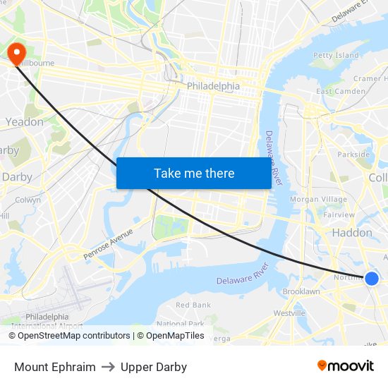 Mount Ephraim to Upper Darby map