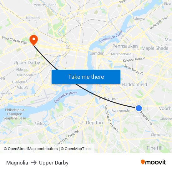 Magnolia to Upper Darby map