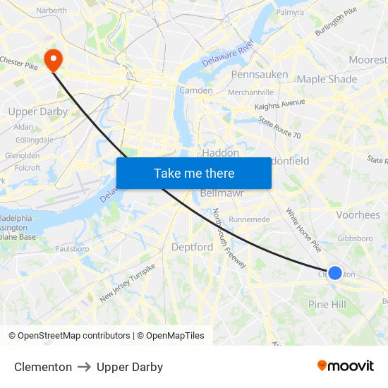 Clementon to Upper Darby map