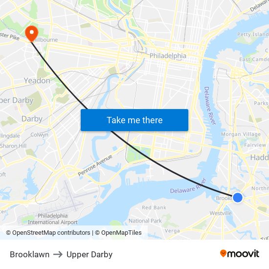 Brooklawn to Upper Darby map