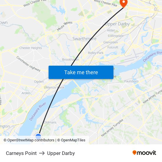 Carneys Point to Upper Darby map