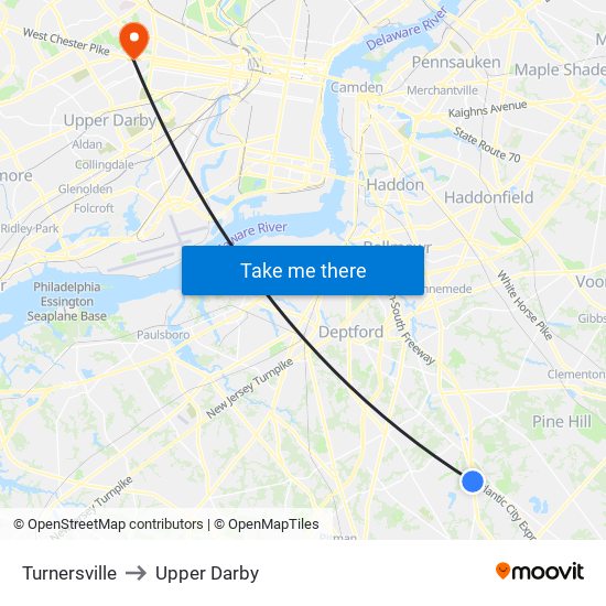 Turnersville to Upper Darby map