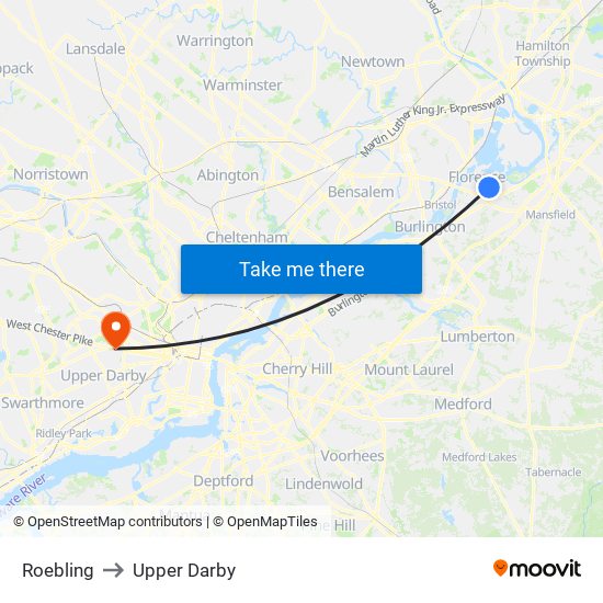 Roebling to Upper Darby map