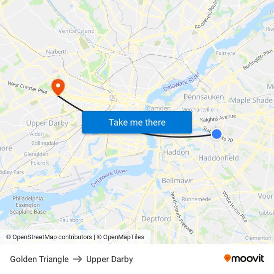 Golden Triangle to Upper Darby map