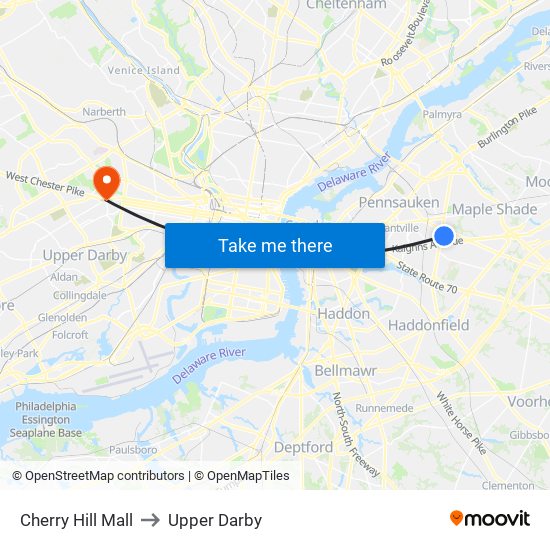 Cherry Hill Mall to Upper Darby map