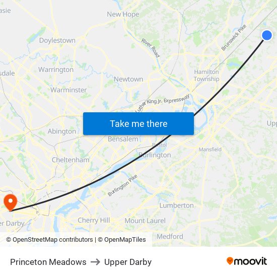 Princeton Meadows to Upper Darby map