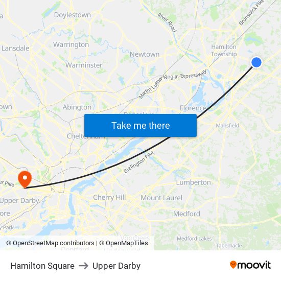 Hamilton Square to Upper Darby map