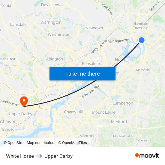 White Horse to Upper Darby map