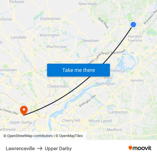 Lawrenceville to Upper Darby map