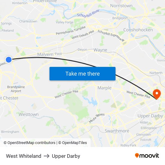 West Whiteland to Upper Darby map