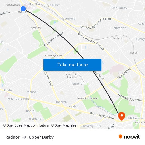 Radnor to Upper Darby map