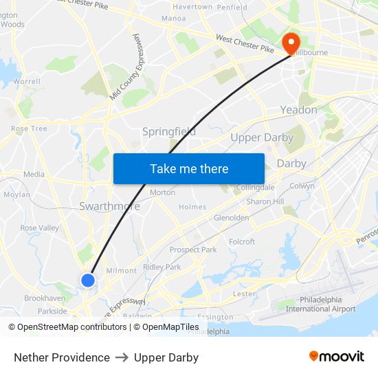 Nether Providence to Upper Darby map
