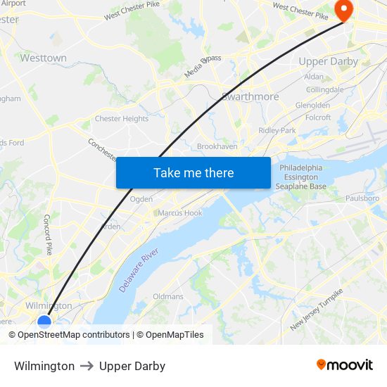 Wilmington to Upper Darby map