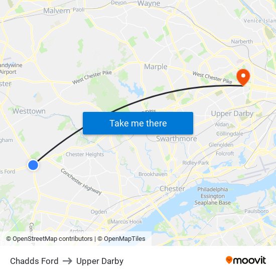 Chadds Ford to Upper Darby map