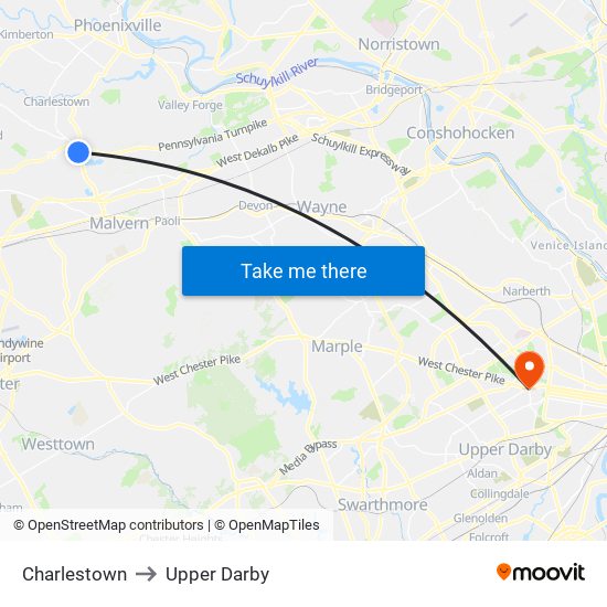 Charlestown to Upper Darby map