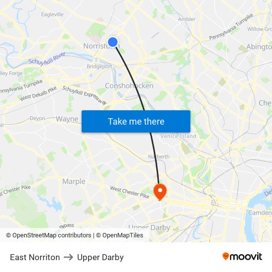 East Norriton to Upper Darby map