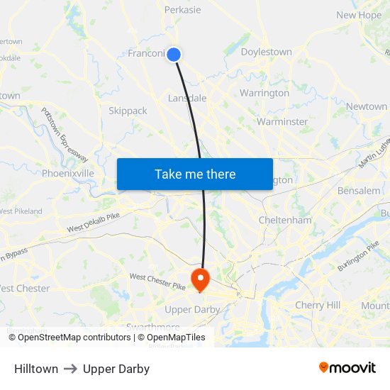 Hilltown to Upper Darby map