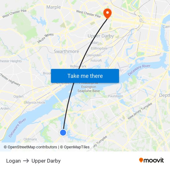 Logan to Upper Darby map