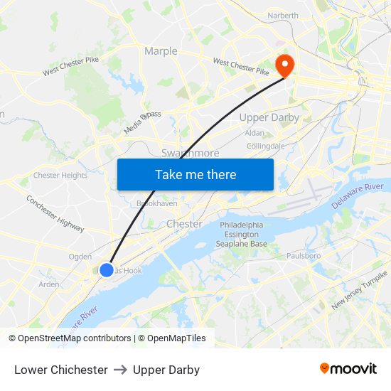 Lower Chichester to Upper Darby map