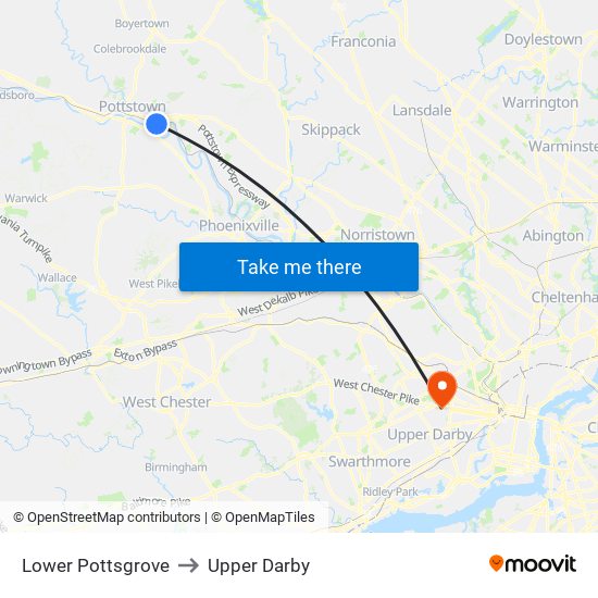 Lower Pottsgrove to Upper Darby map