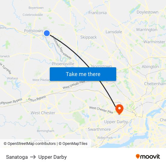 Sanatoga to Upper Darby map