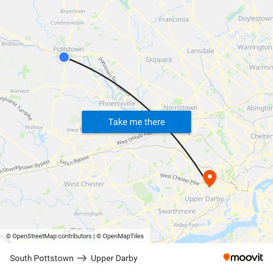 South Pottstown to Upper Darby map