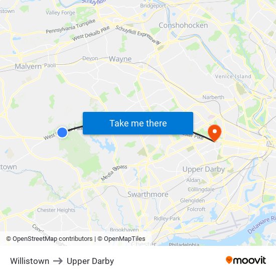Willistown to Upper Darby map