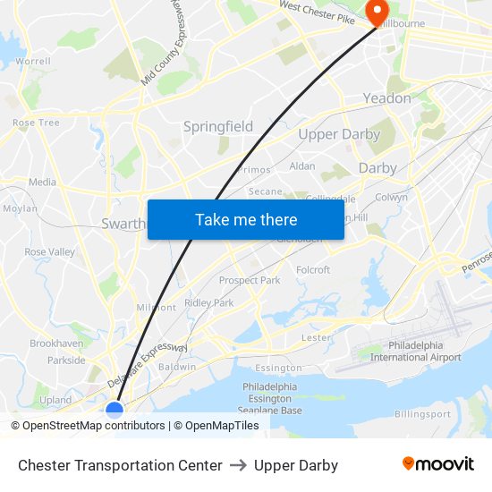 Chester Transportation Center to Upper Darby map