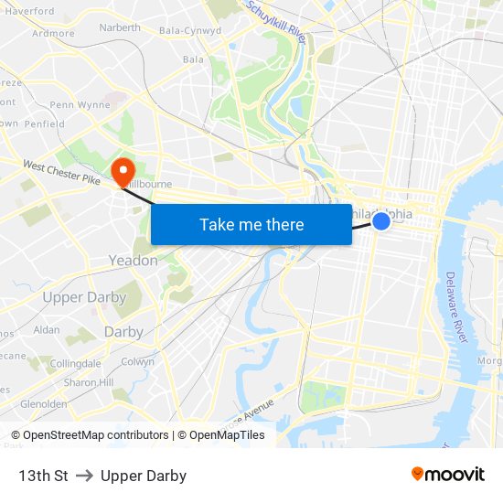 13th St to Upper Darby map