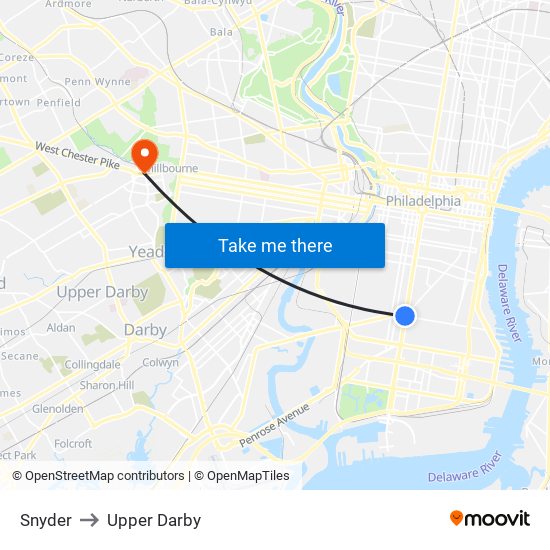Snyder to Upper Darby map